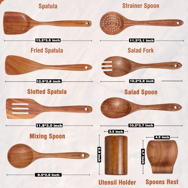 Natural Teak Wooden Kitchen Utensil Set - Image 7