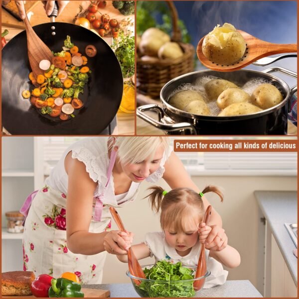 Natural Teak Wooden Kitchen Utensil Set - Image 2