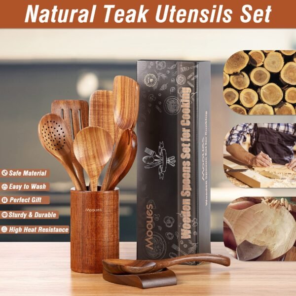 Natural Teak Wooden Kitchen Utensil Set - Image 6