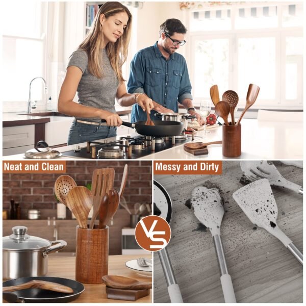 Natural Teak Wooden Kitchen Utensil Set - Image 4