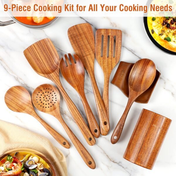 Natural Teak Wooden Kitchen Utensil Set - Image 3